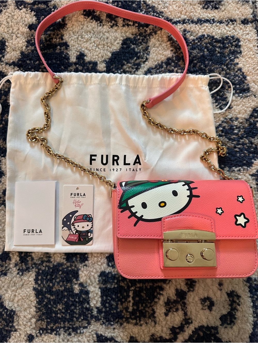Furla Coral-Pink Mini Crossbody with Gold Chain